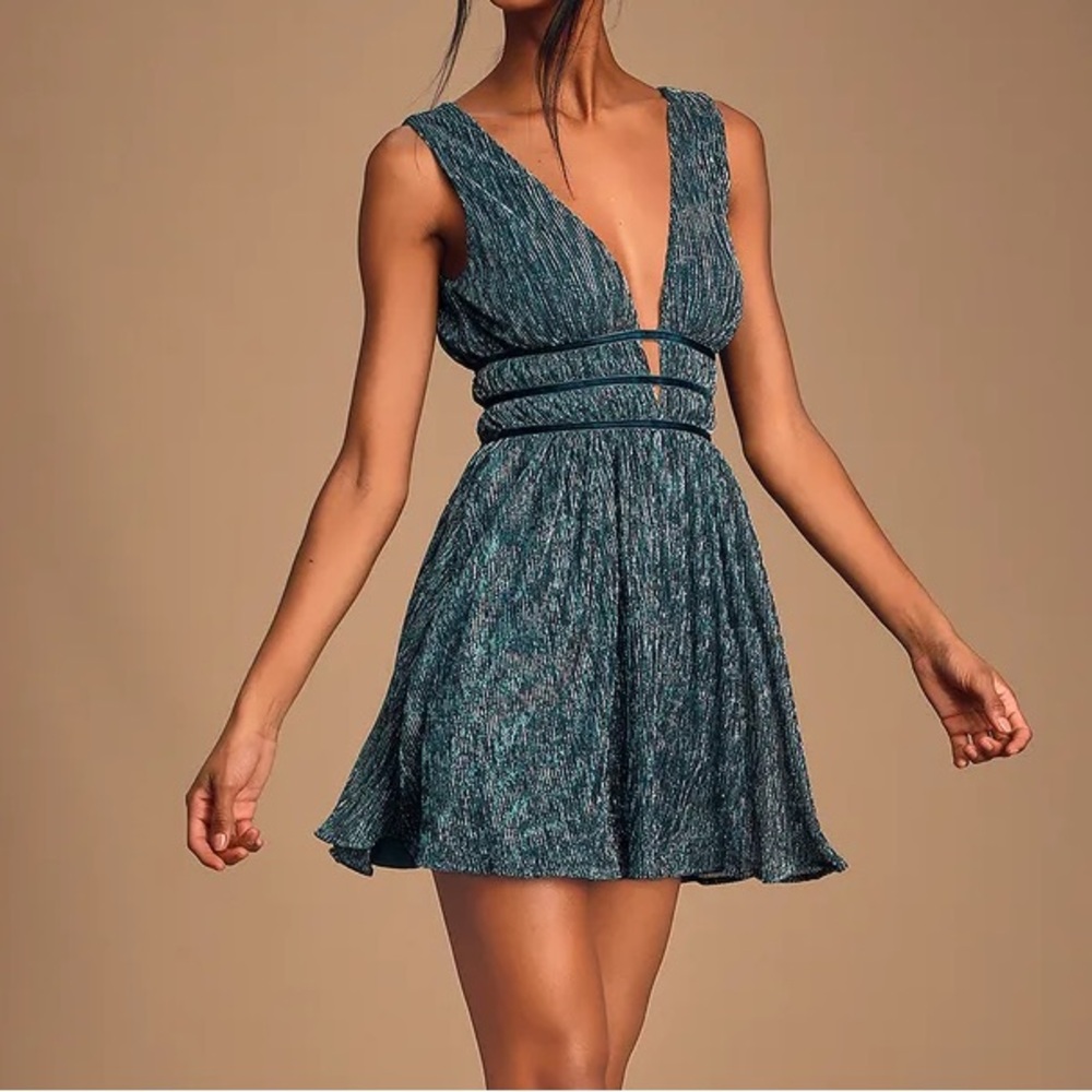 Lulus Metallic V Neck and Back Mini Dress